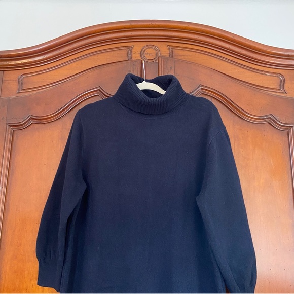 Uniqlo 100% Wool Navy Turtleneck Balloon Sleeve Midi Sweater Dress - Picture 2 of 9